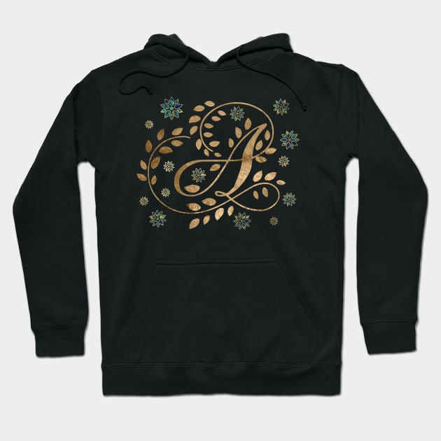 Luxury Golden Calligraphy Monogram with letter A Hoodie by Nartissima